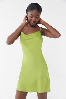 Urban Outfitters Mallory Cowl Neck Slip Dress Lime Green Bright Satin Party XS